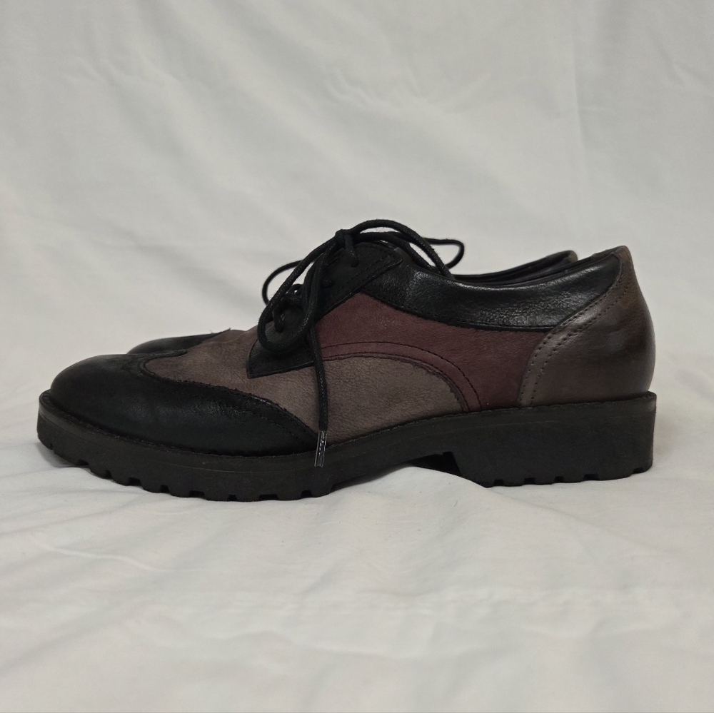 Miz Mooz Black and Brown Lace-Up Loafers